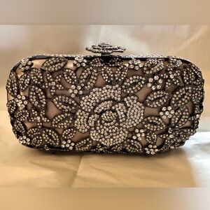 Elegant Natasha Rose Floral Crystal Evening Bag